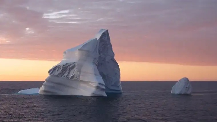 Icebergs at sunset off the coast of Greenland