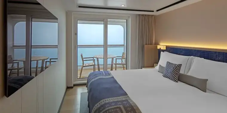 Viking Polaris and Octantis Explorer Suite interior with large veranda and premium Scandinavian furnishings