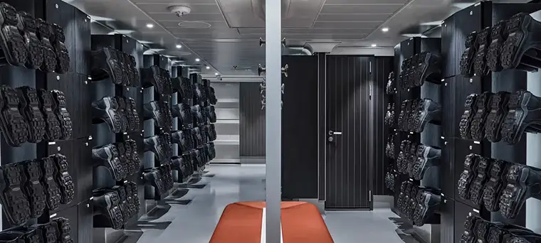 Silver Endeavour expedition mudroom and kit-up area