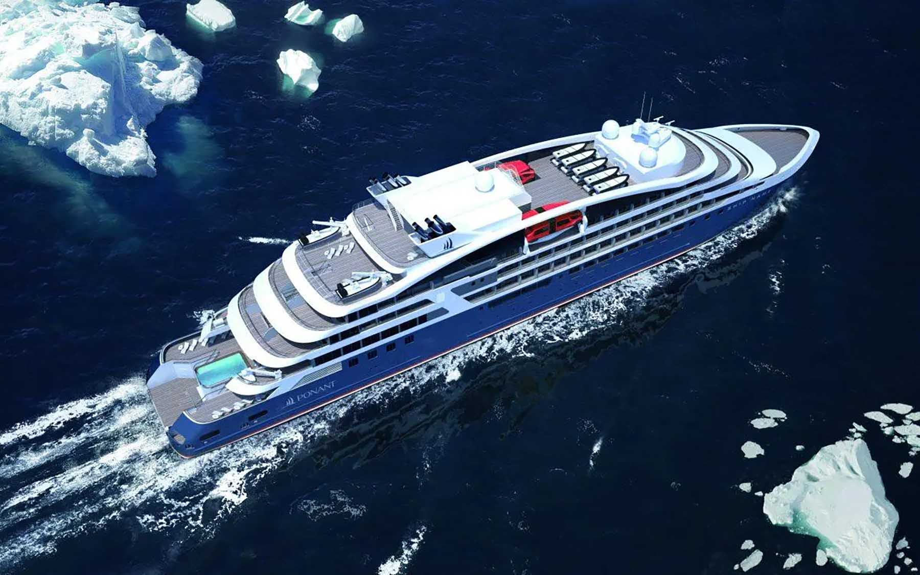 Ponant Explorer-class expedition ship aerial view