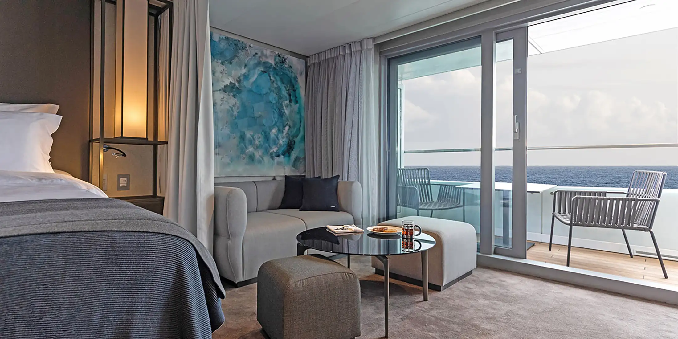 A suite interior on the Scenic Eclipse II yacht