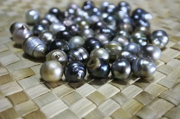 Black pearl selection at a Tahitian pearl farm in French Polynesia