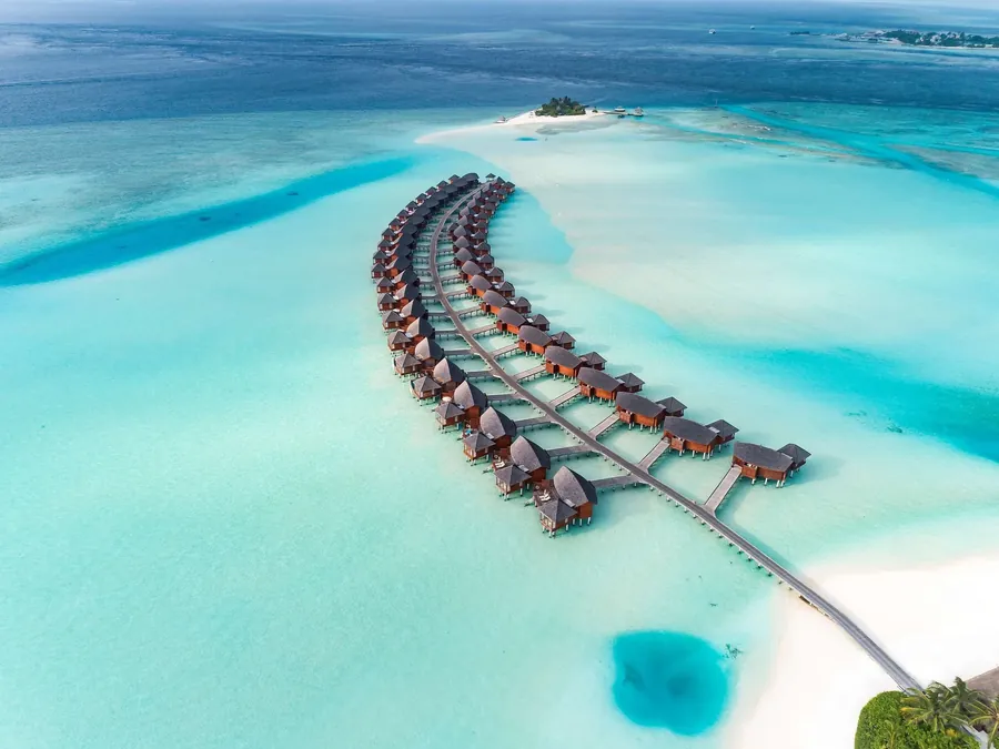 Aerial view of an Anantara resort in the Maldives