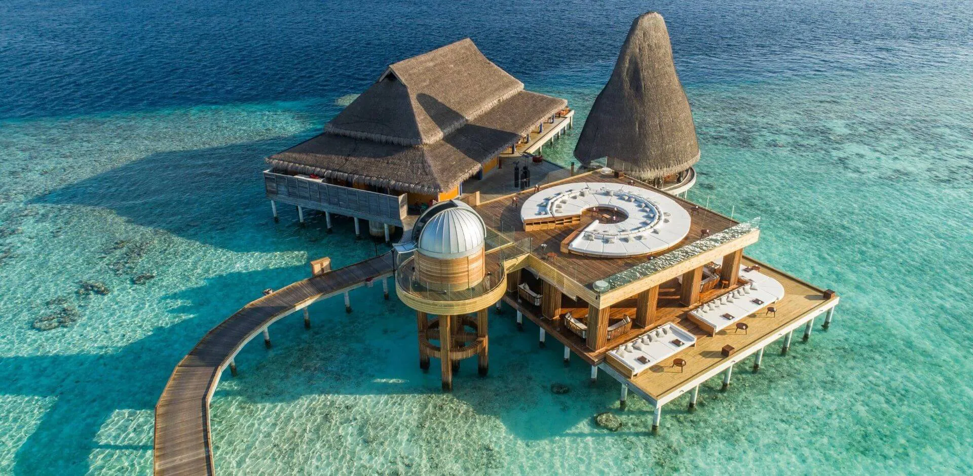 Aerial view of an Anantara resort in the Maldives
