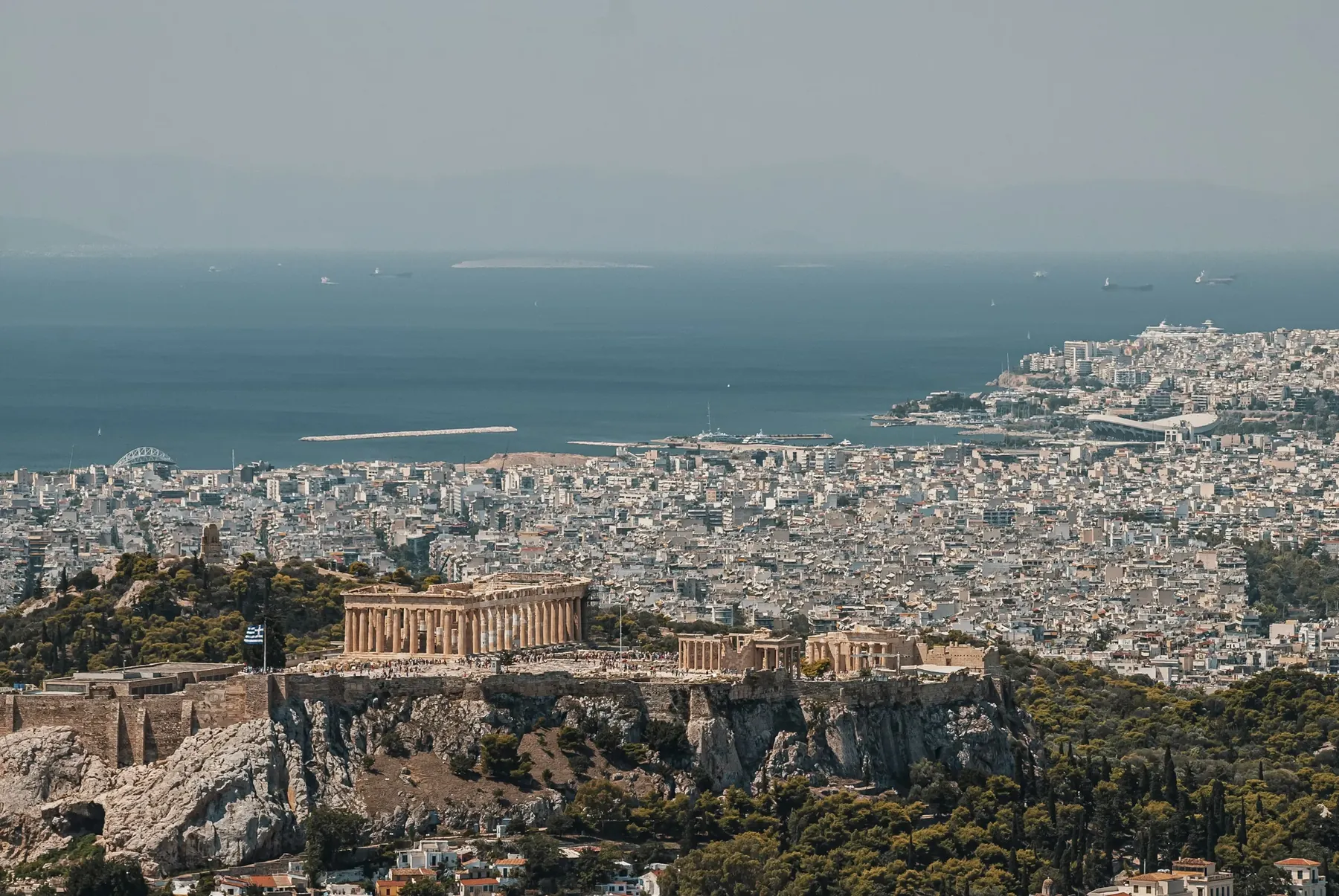 Aerial view of the Athens city and coast