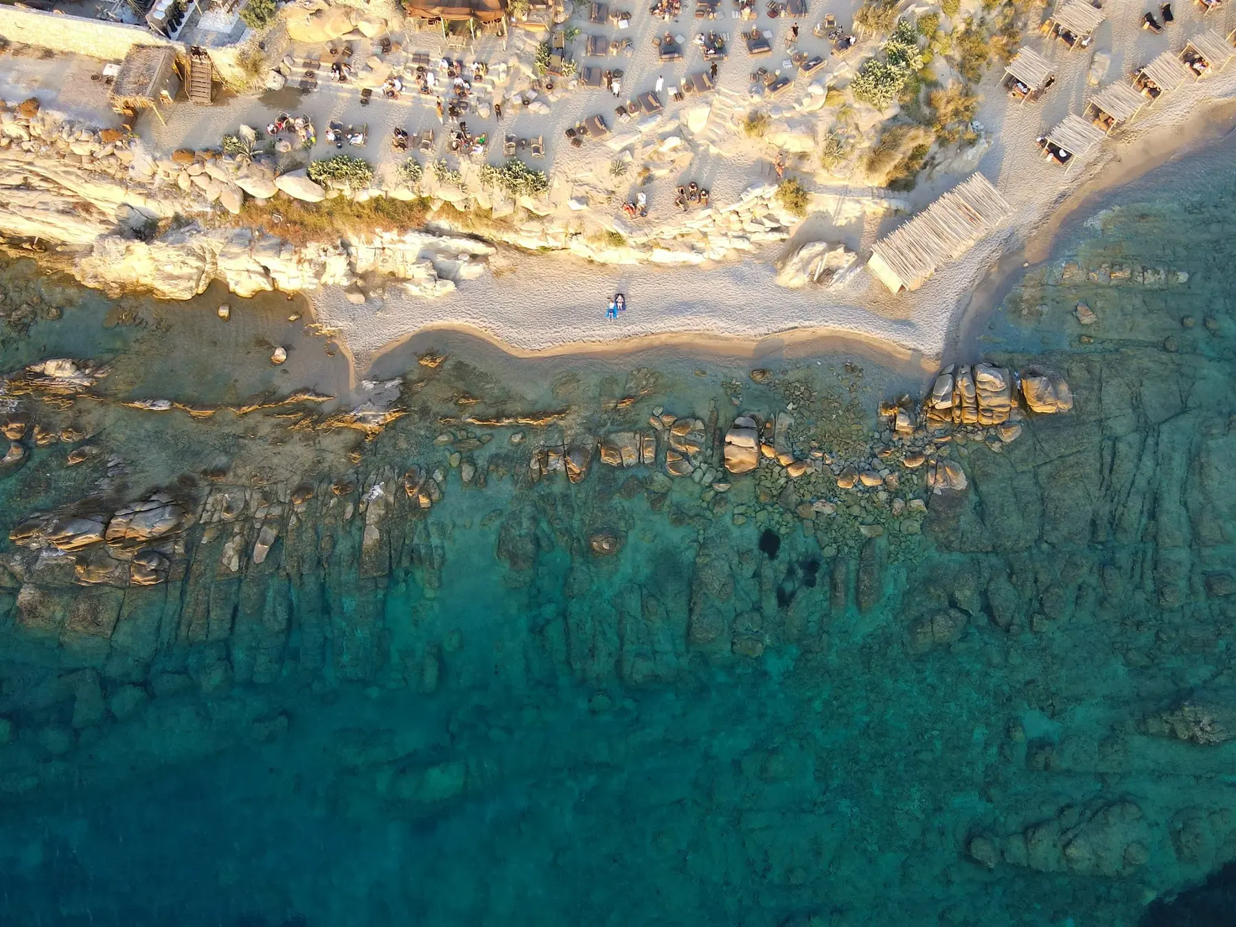 Aerial view of the coast in Mykonos, Greece