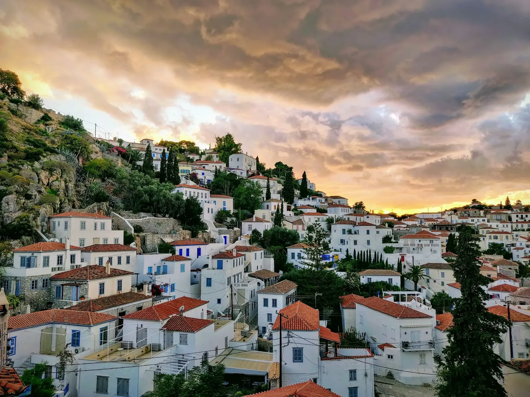 Hillside homes in Hydra, Greece