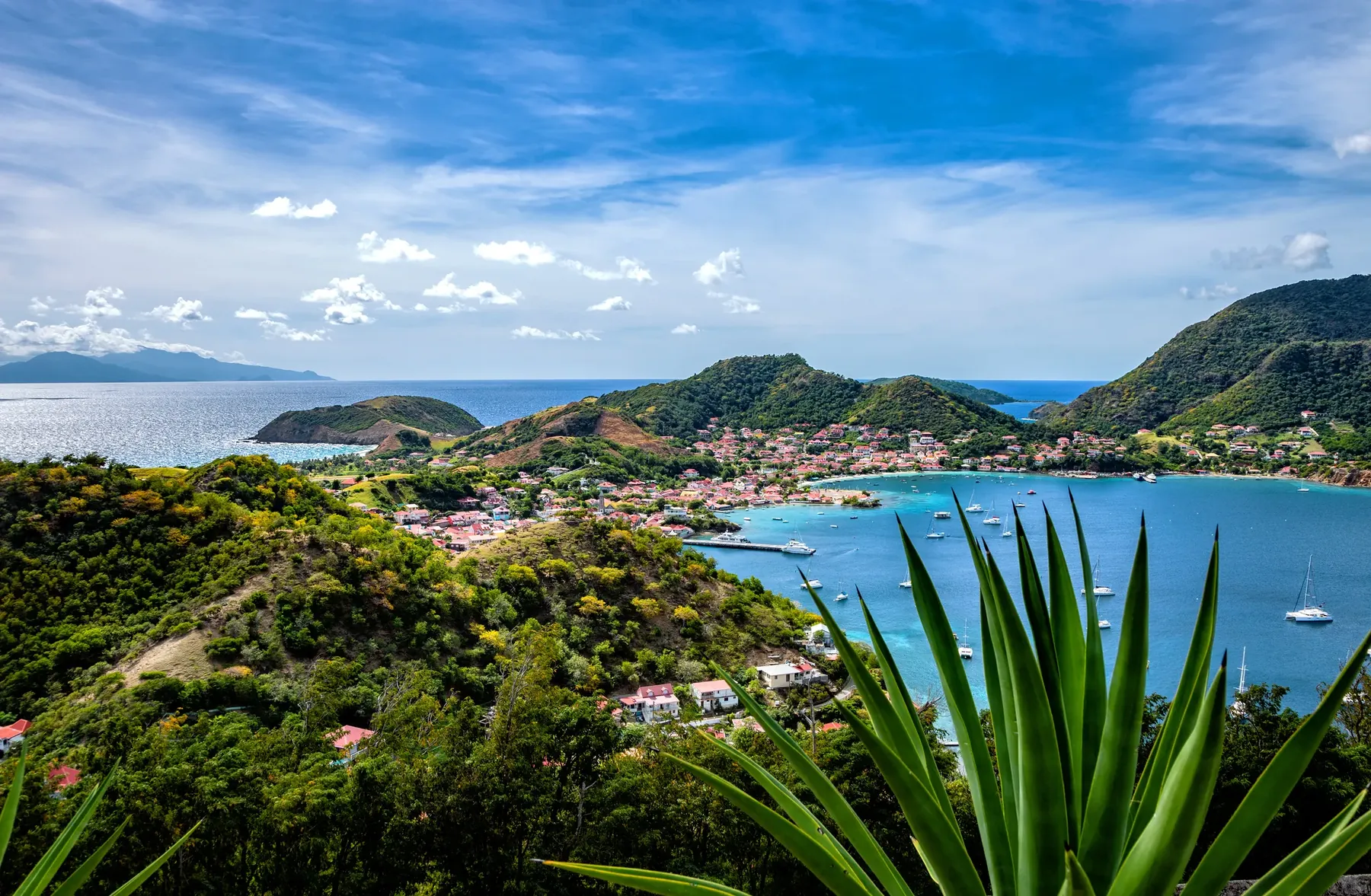 A far-off harbor view in the Caribbean