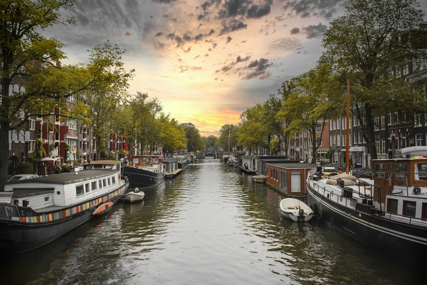 A river in Amsterdam at sunset