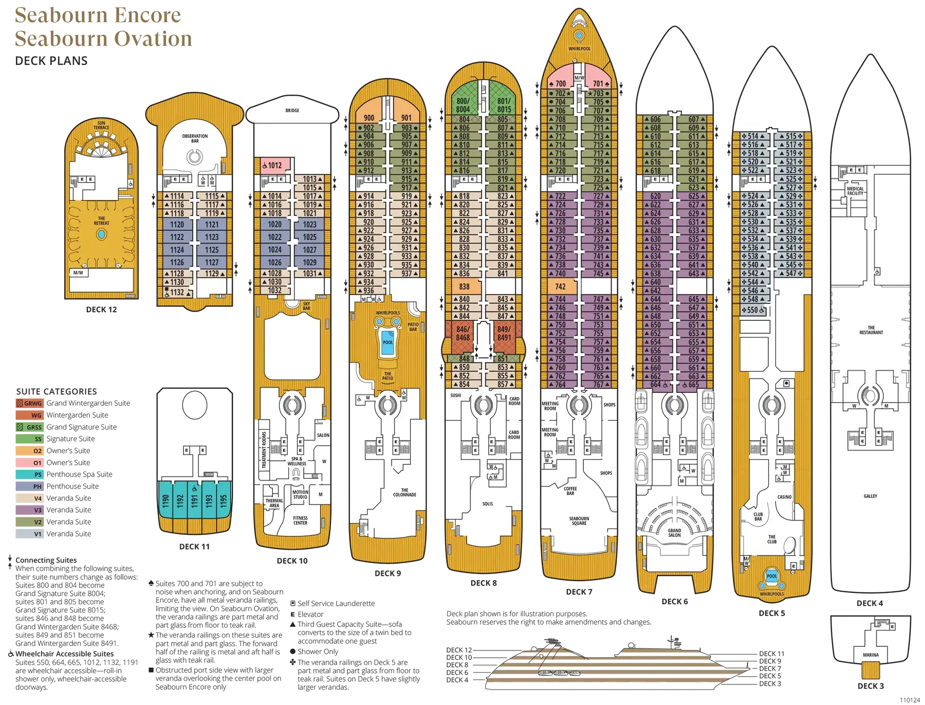 Deck plans on the Seabourn Ovation cruise ship