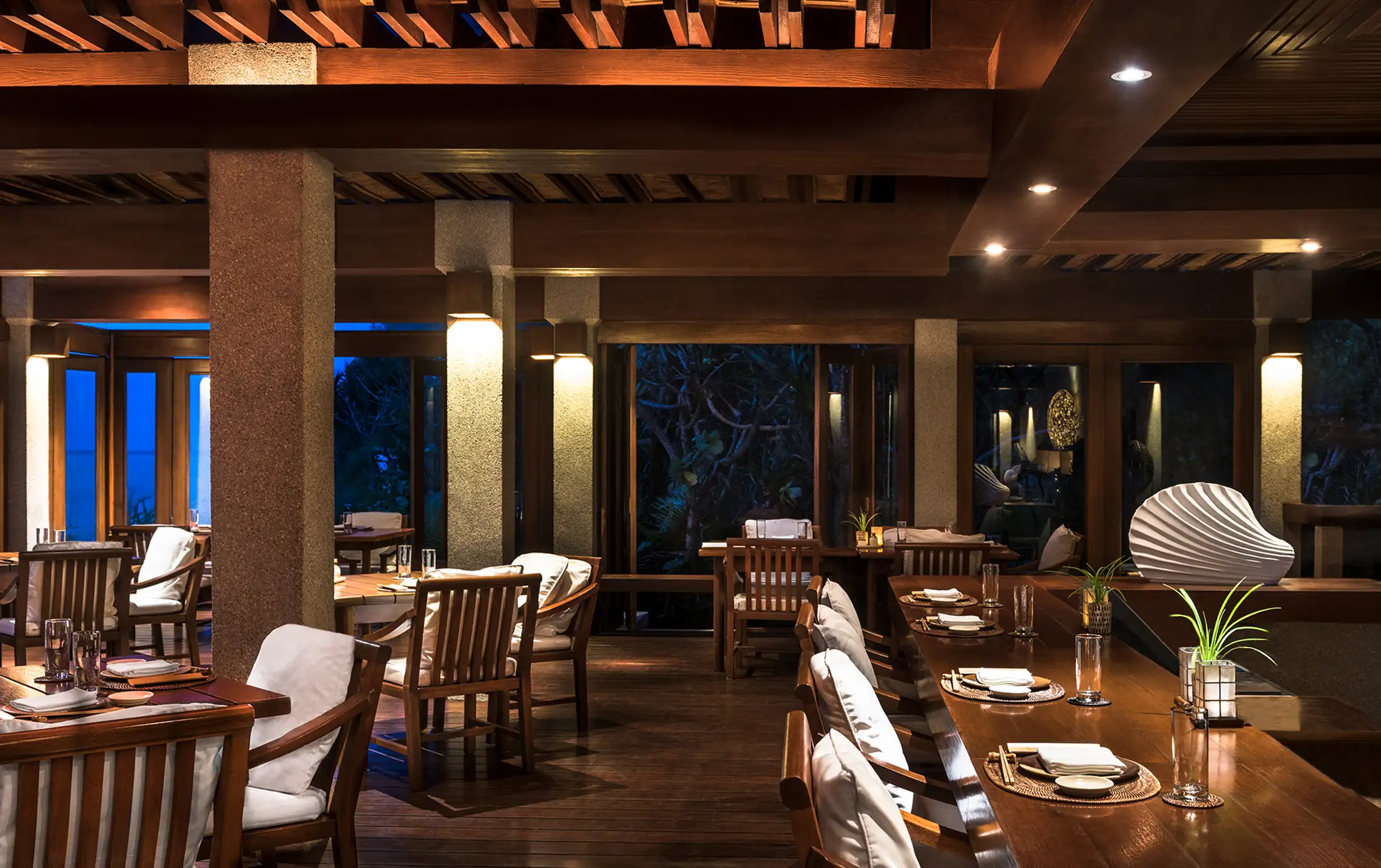 Restaurant interior at Amanpulo resort