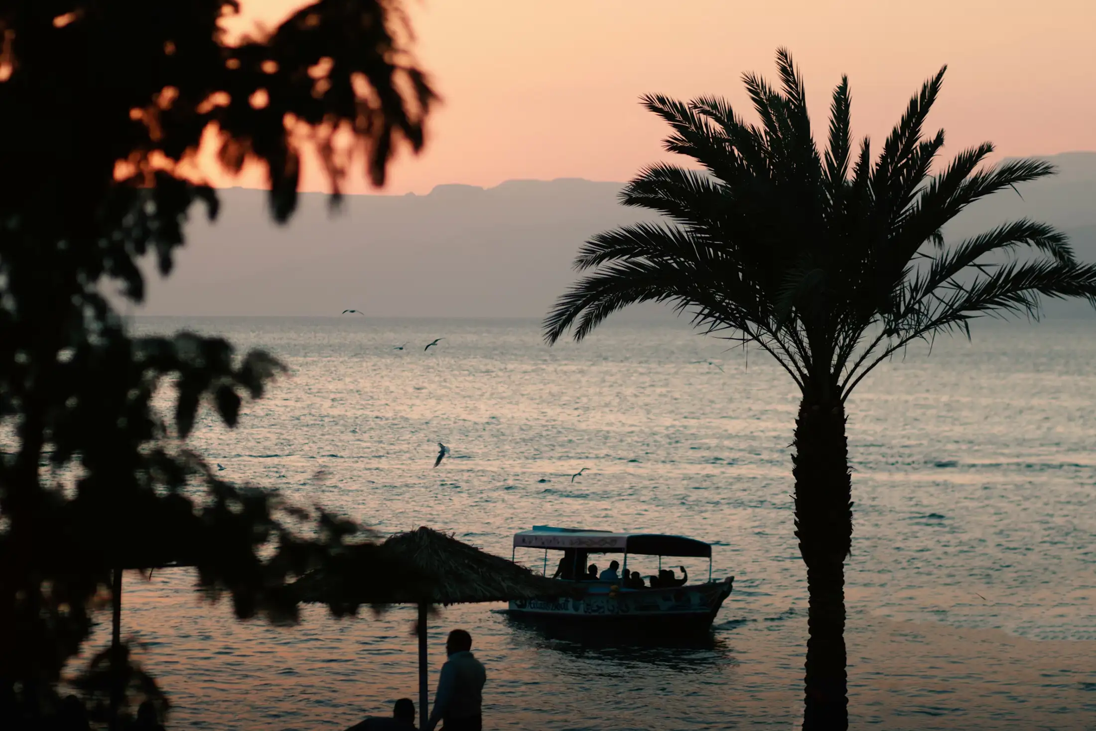 A beach in Aqaba, Jordan at sunset