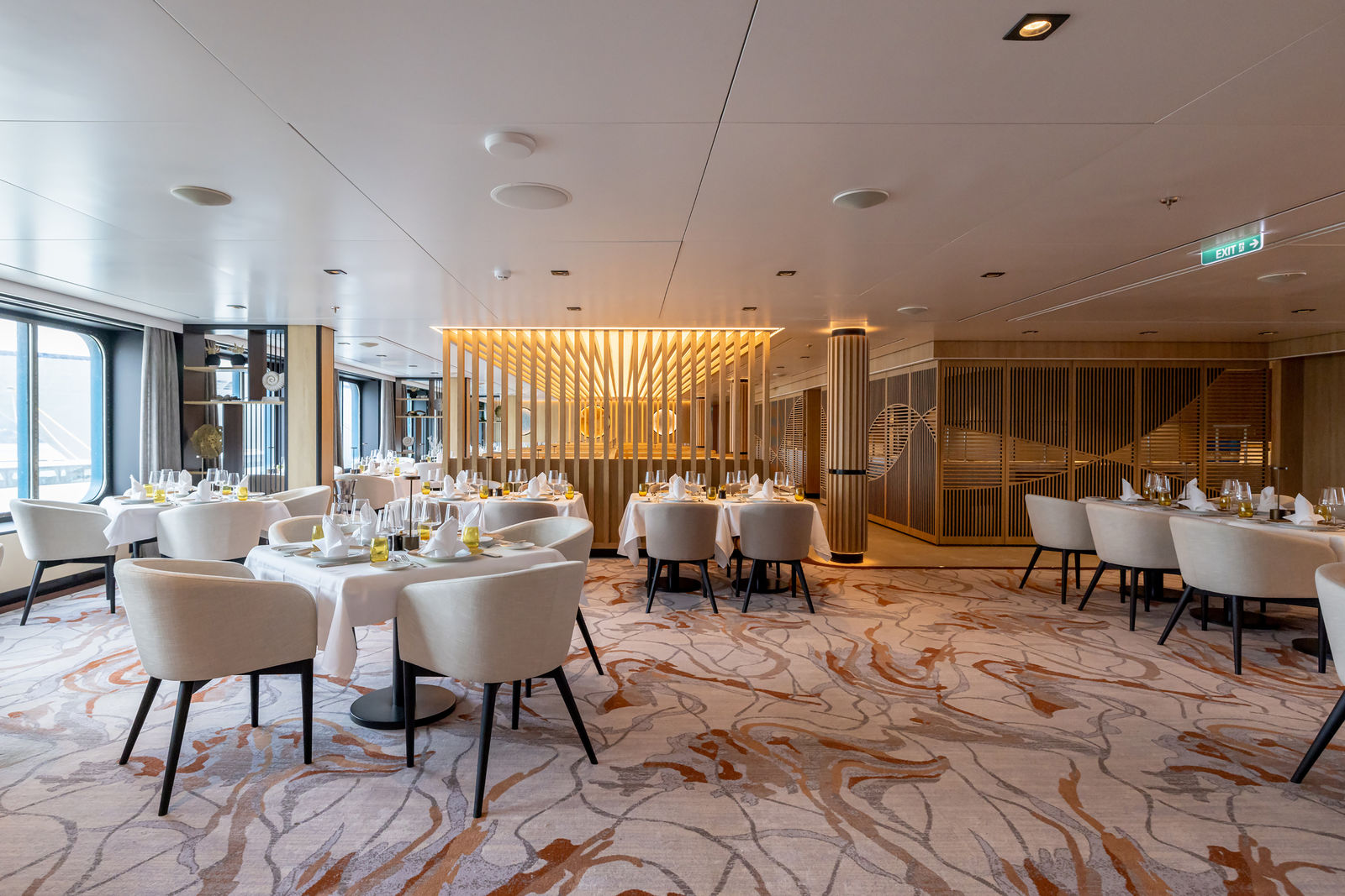 Restaurant interior on the Swan Hellenic Minerva expedition cruise ship