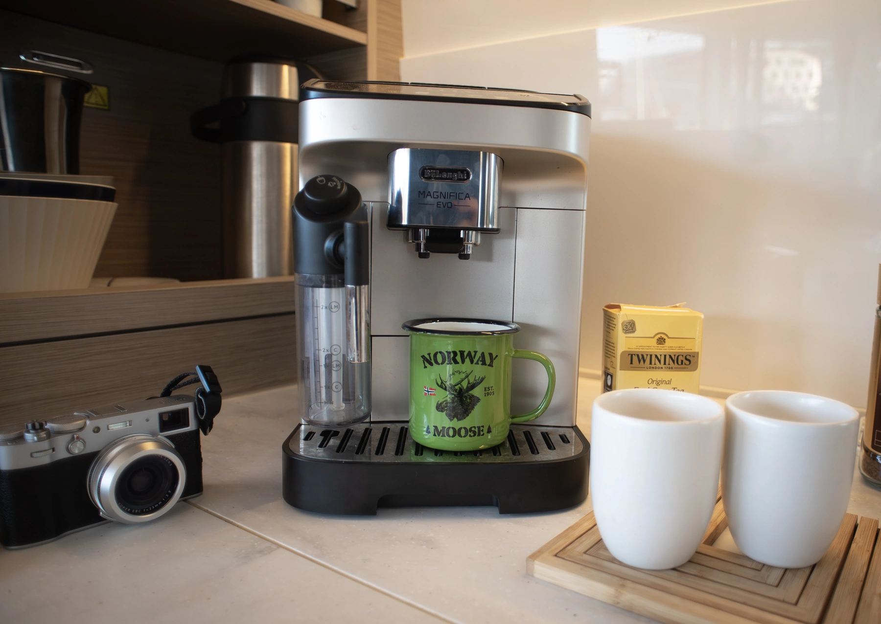 Espresso machine in the saloon of the Arctic Dream catamaran