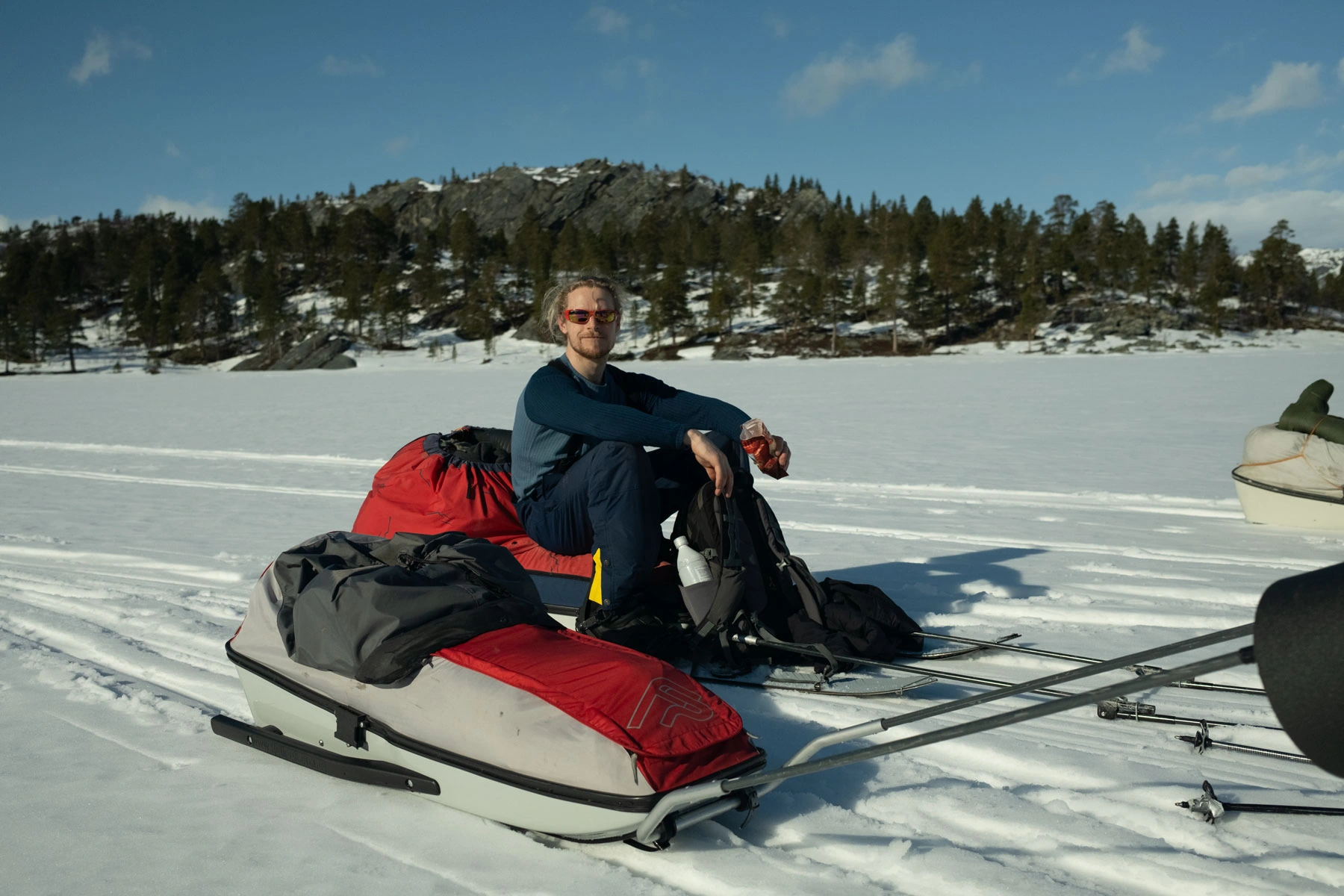 Snow sleds resting on the ice during an Arctic Norway expedition