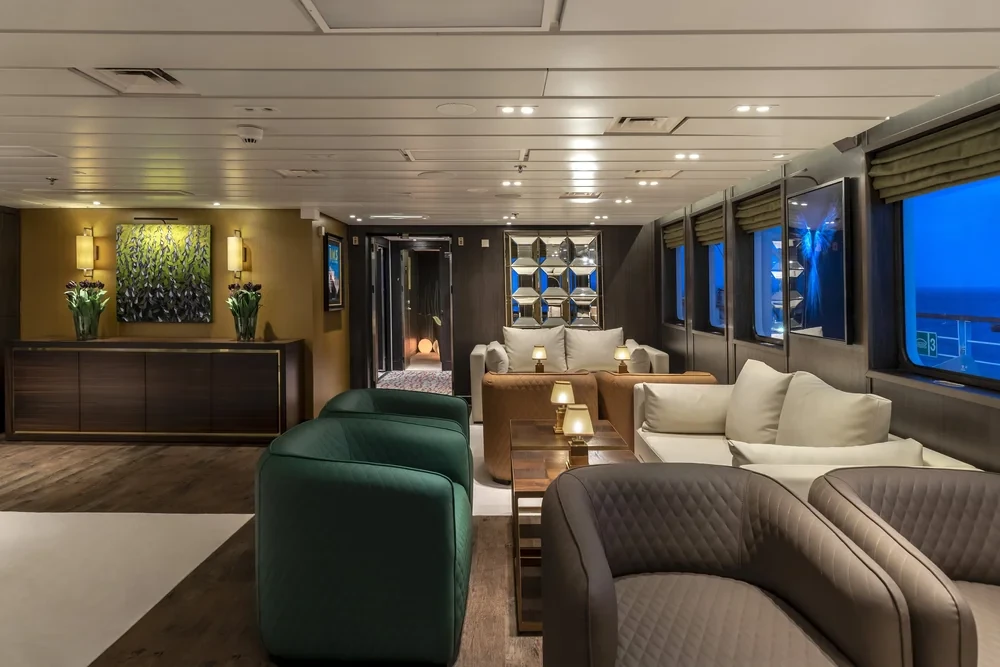 Lounge at dusk aboard RMS St. Helena