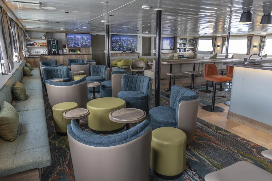 Bar and lounge aboard MV Ortelius