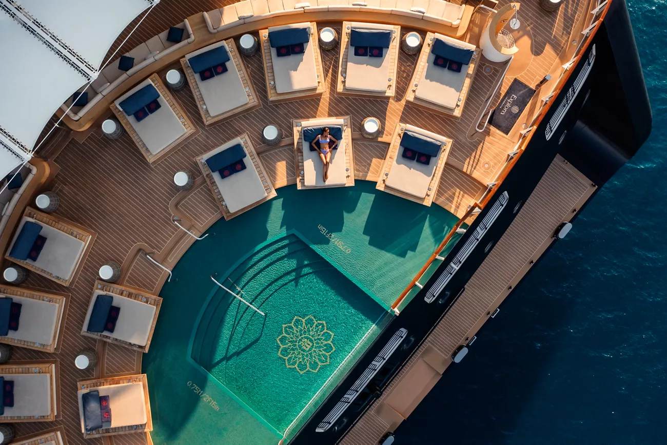 Astern Pool and Bar on deck 5 aboard Explora III, an aft-facing outdoor pool deck