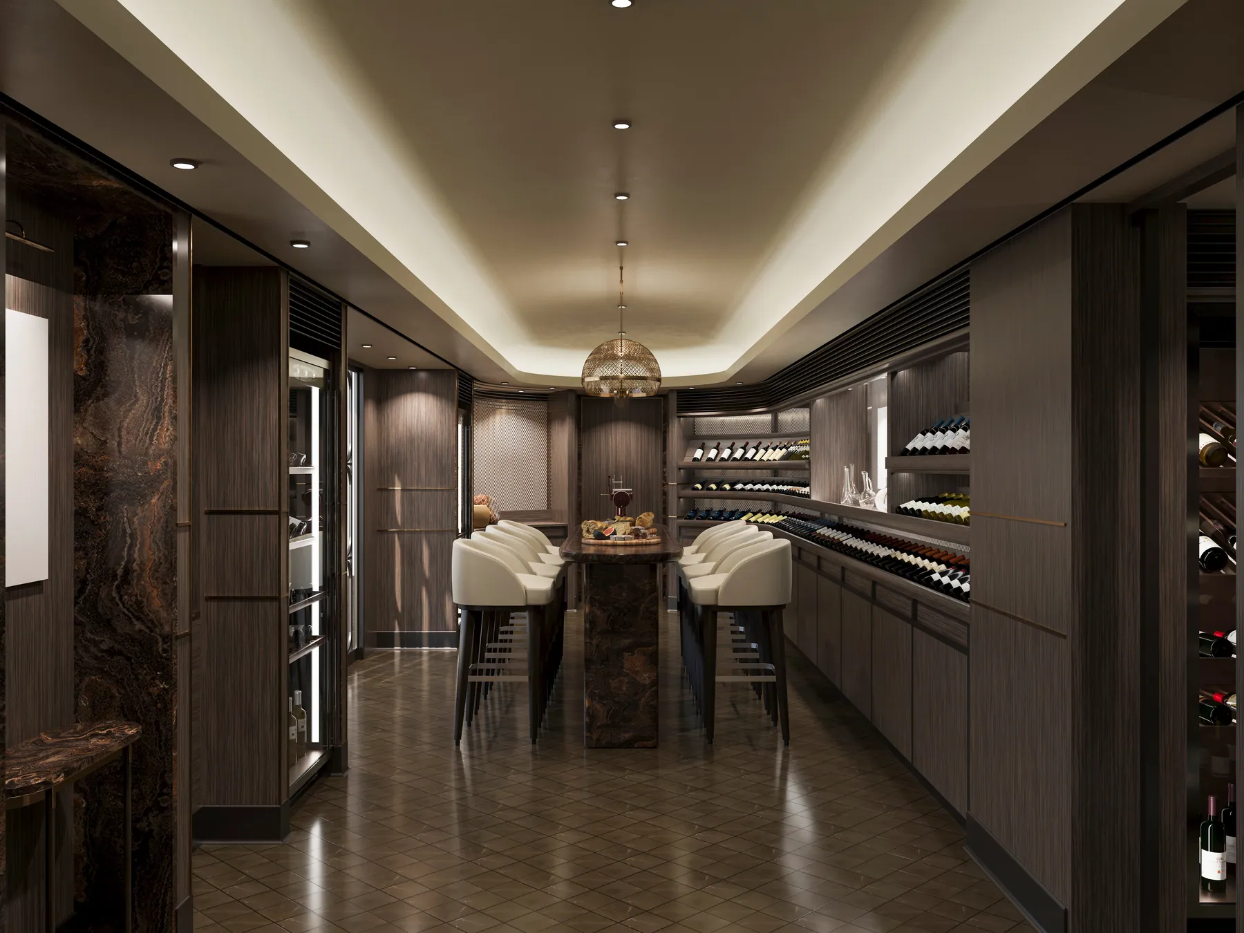 The Cellar by Explora Journeys, an intimate twelve-seat wine room aboard Explora III
