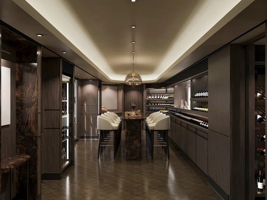 The Cellar by Explora Journeys, a twelve-seat wine room on deck 5 aboard Explora III