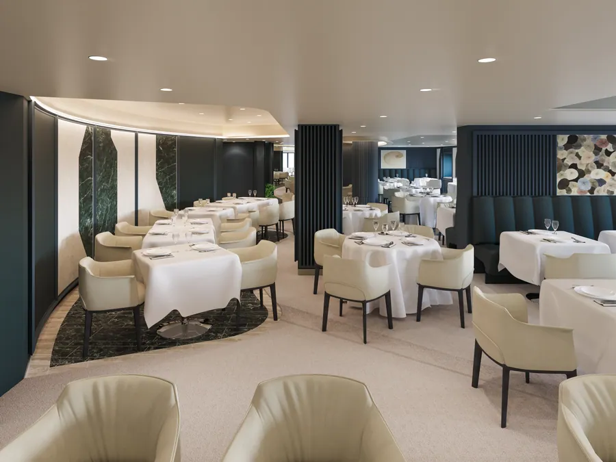 Fil Rouge restaurant on deck 4 aboard Explora III