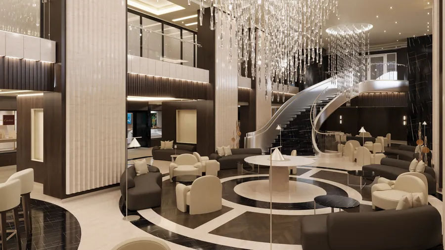 The Lobby and Lobby Bar on deck 4 aboard Explora III