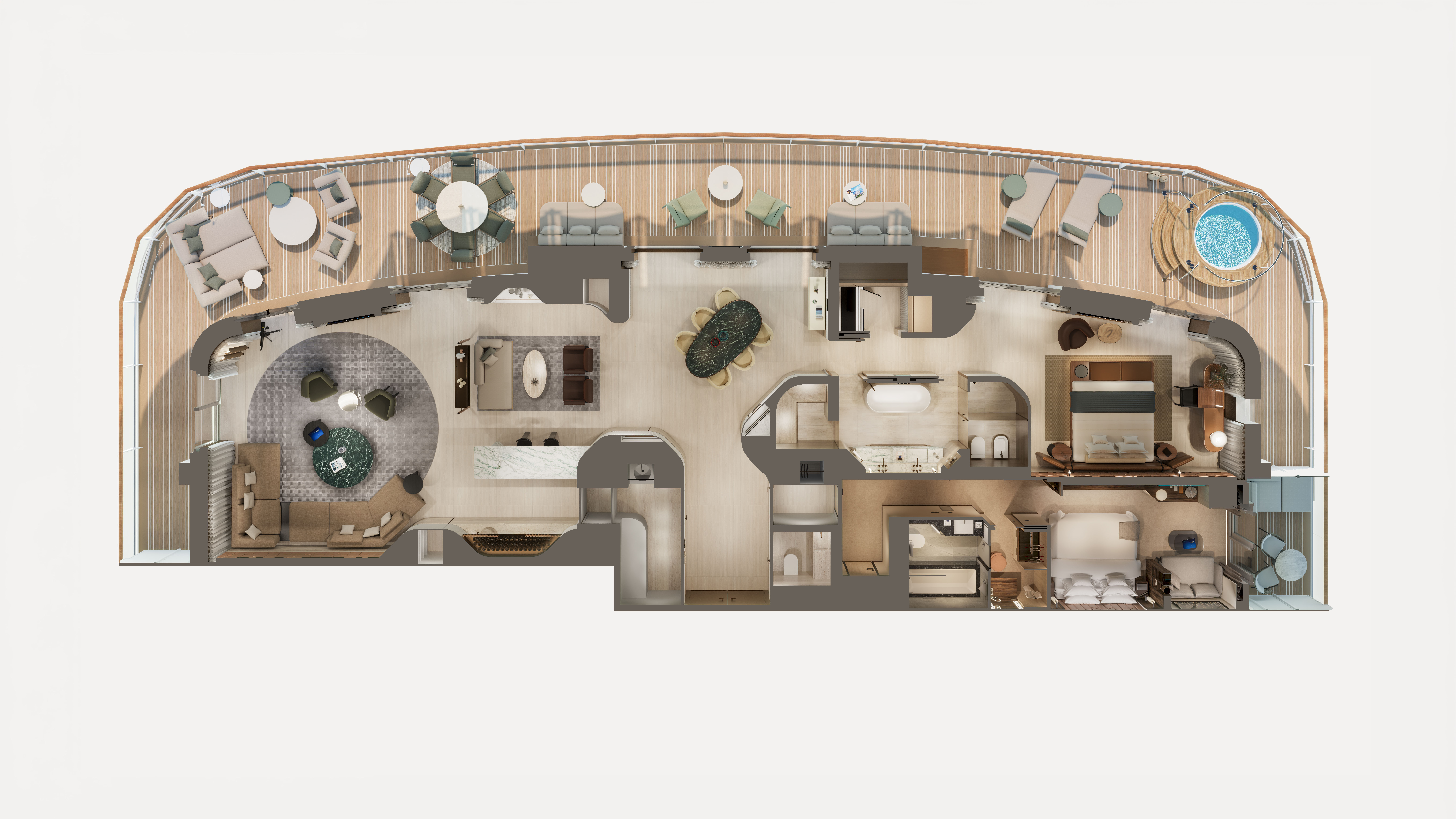 Floorplan of the Owner's Residence by Patricia Urquiola aboard Explora III
