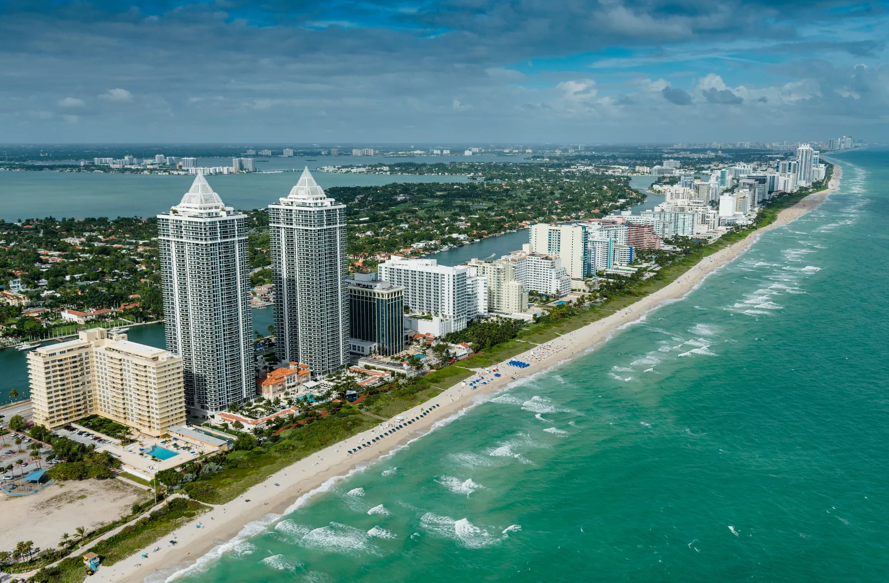 Aerial view of Miami Beach and the Atlantic coastline