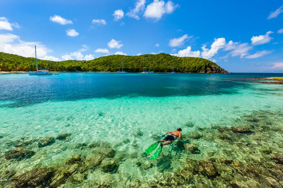 A snorkeler swims in turquoise waters off Turks and Caicos