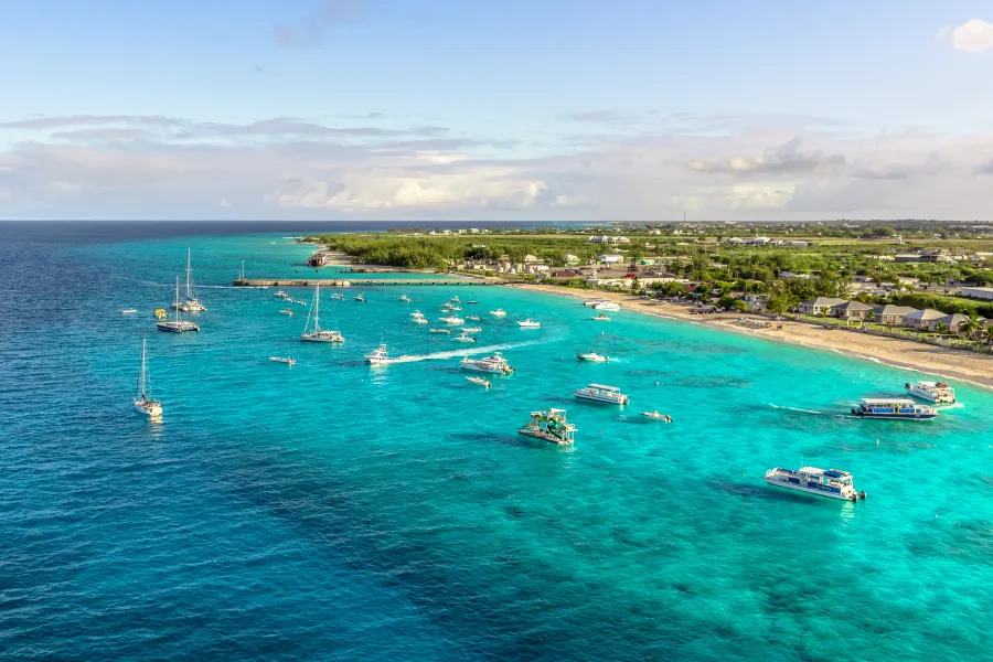 Aerial view of a turquoise beach in the Grenadines
