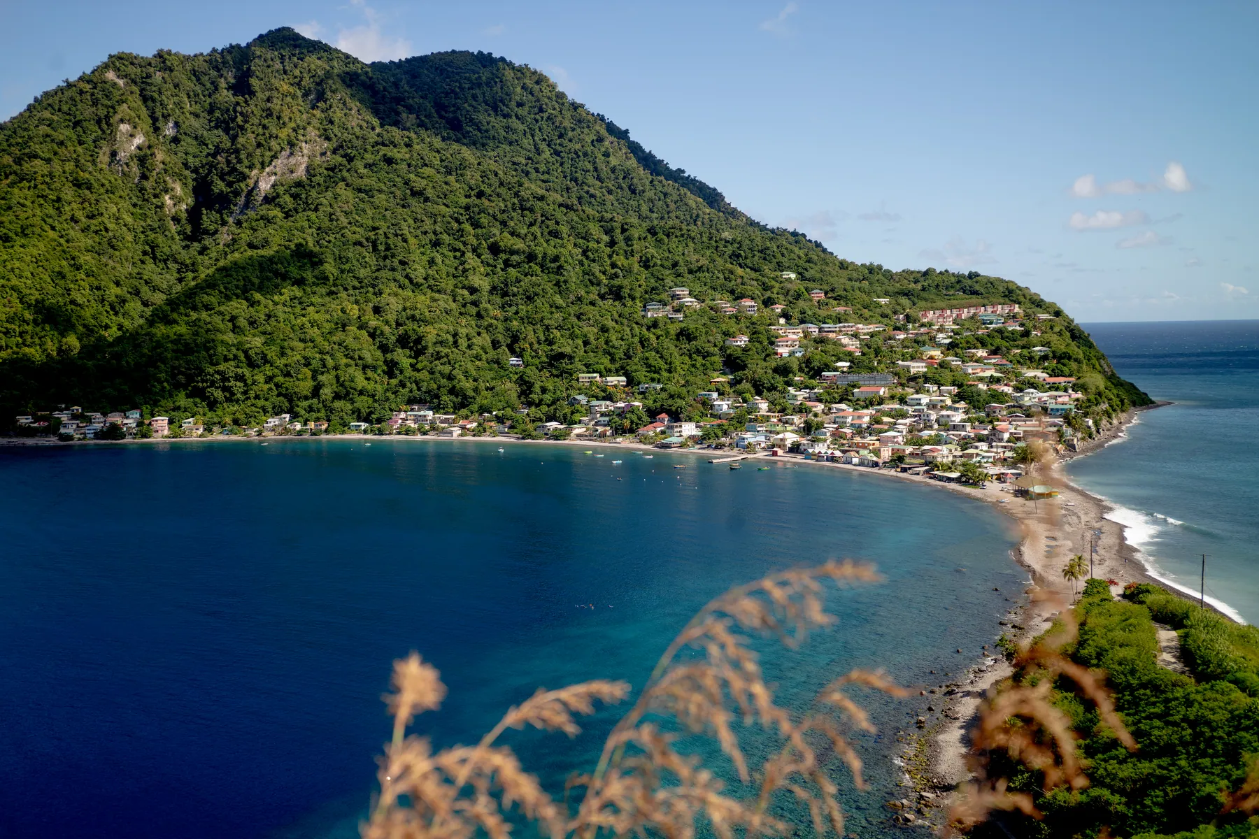 Harbor and green mountaintop in the Caribbean
