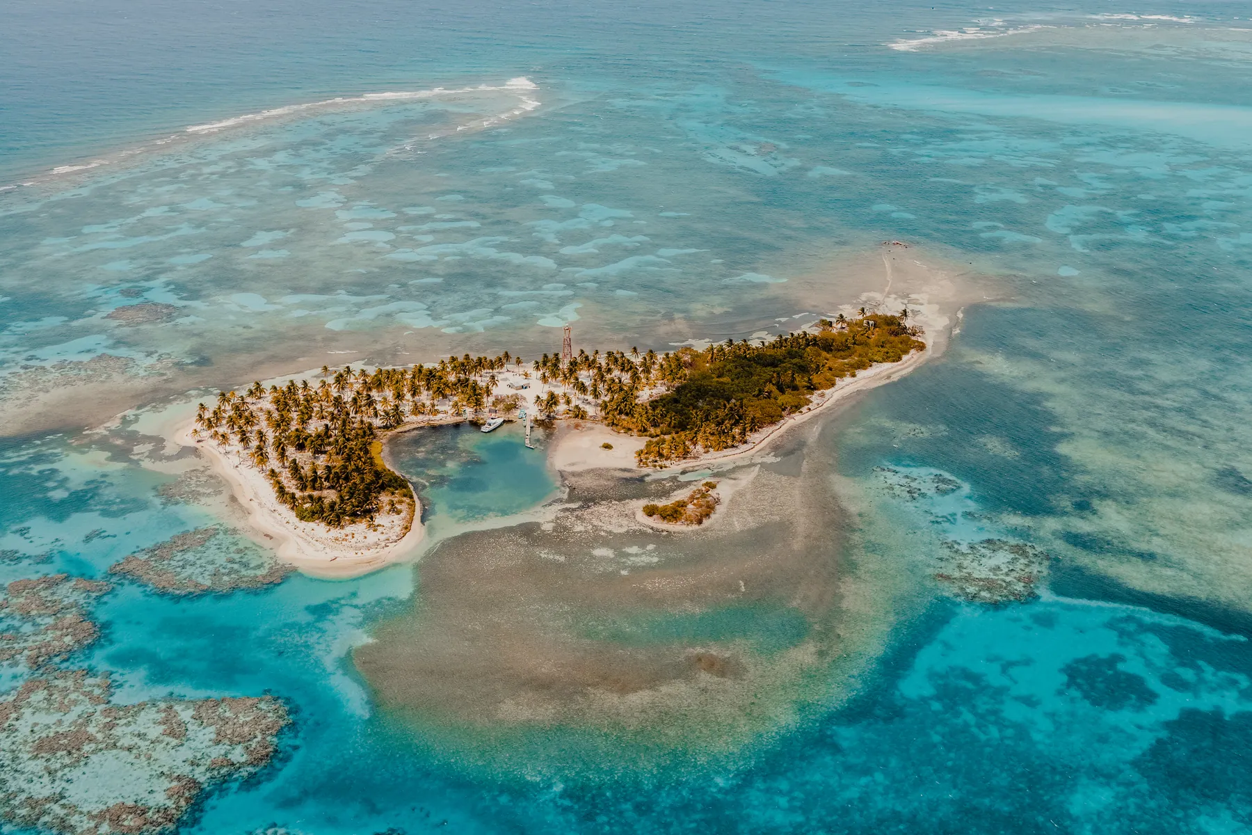 Aerial view of a reef island in the Caribbean