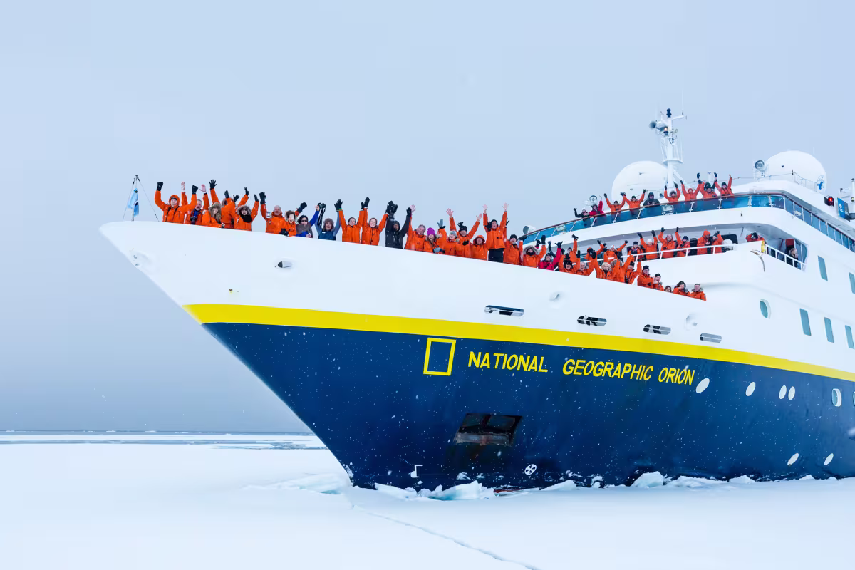 Ice-strengthened ship in Antarctic waters at Crystal Sound