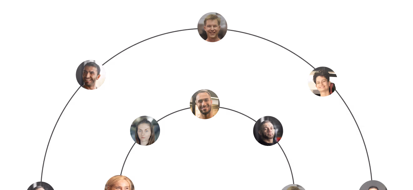 Gym consulting team and client network graphic