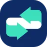 Icon with two horizontal arrows pointing in opposite directions, one white pointing right and one green pointing left, on a dark blue circular background.