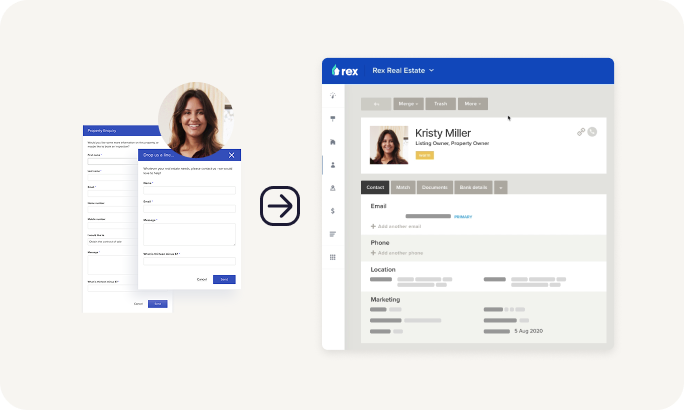 Lead forms capture the data and send directly to Rex CRM