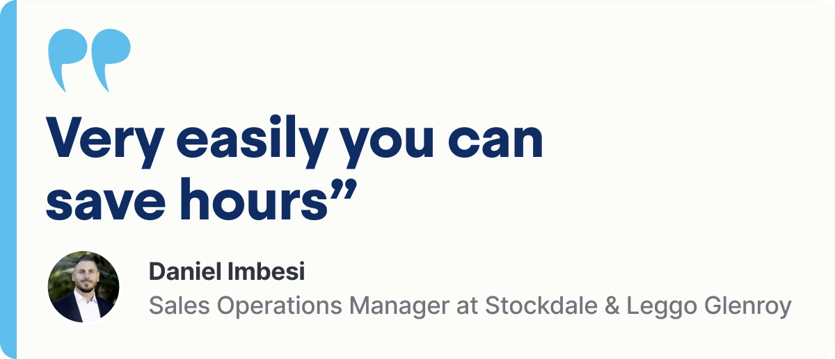 “Very easily you can save yourself hours,” Daniel Imbesi, Sales Operations Manager at Stockdale & Leggo Glenroy