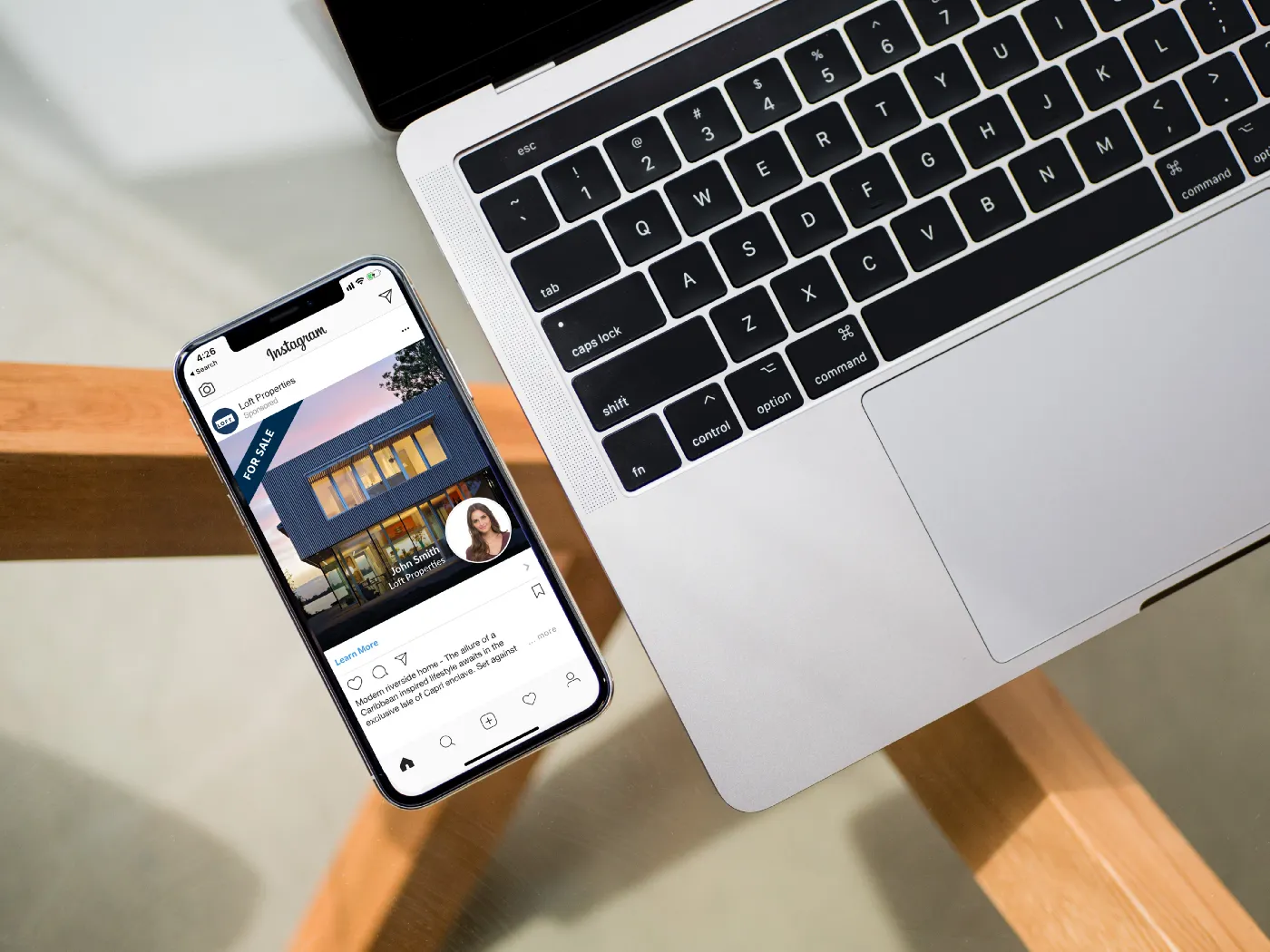 Laptop and smartphone instagram digital ads