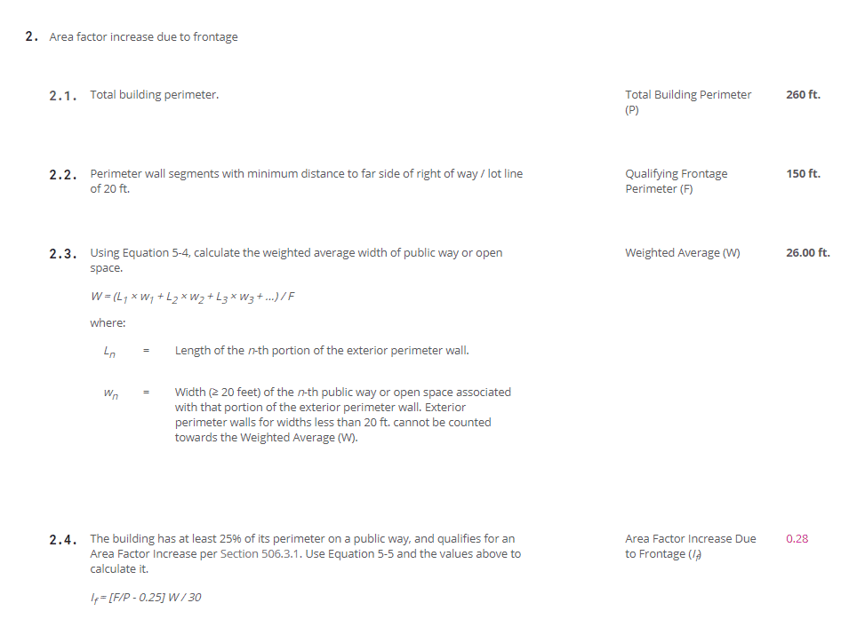 Allowable Heights and Areas, Area Frontage Increase Based on Footage.