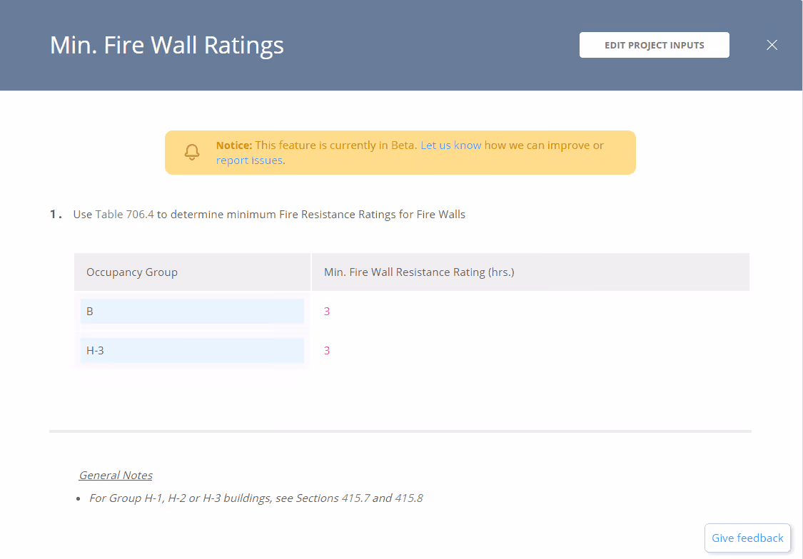 UpCodes Minimum Fire Wall Rating Calculator