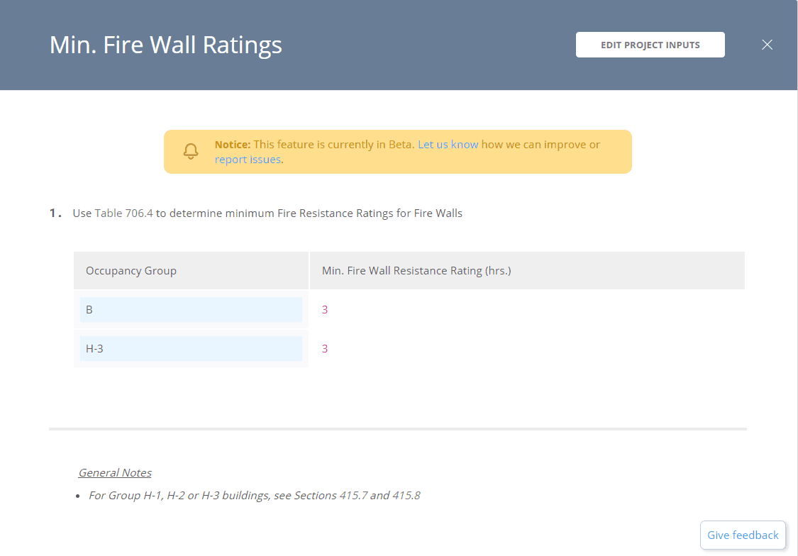 UpCodes Minimum Fire Wall Rating Calculator