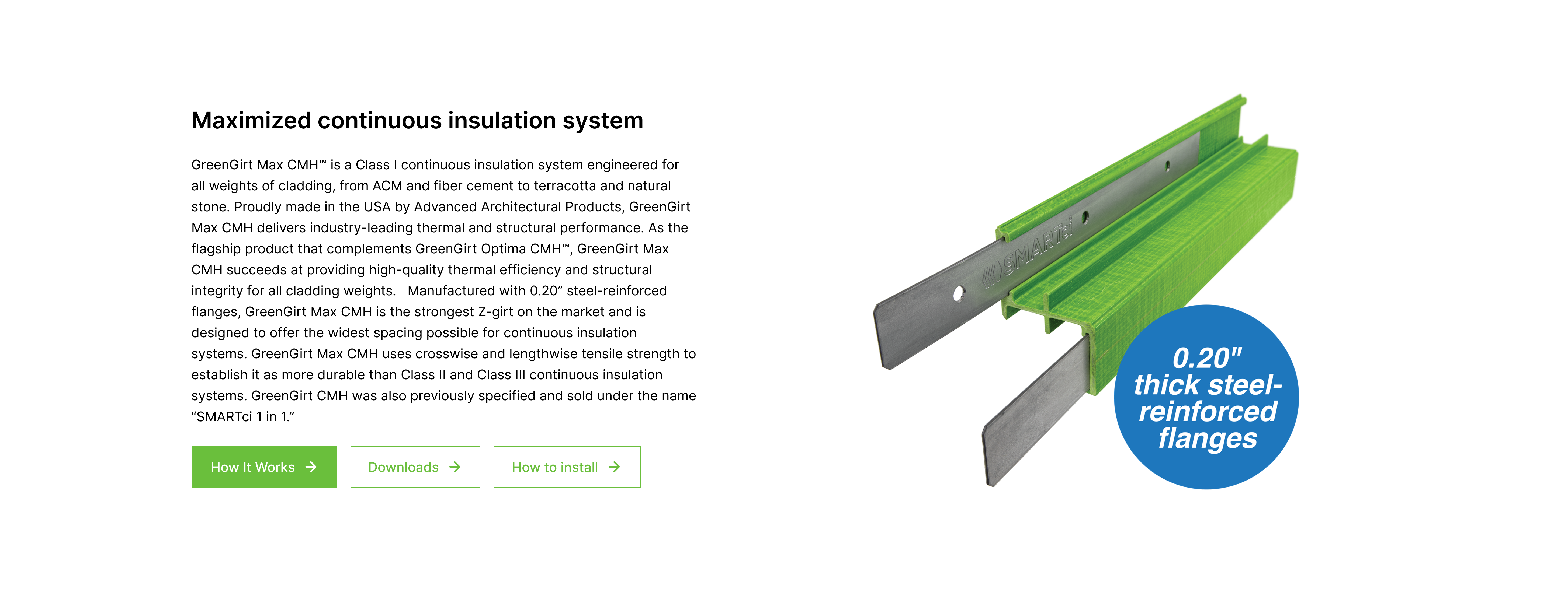 Screenshot of Advanced Architectural Products' GreenGirt Max CMH™ continuous insulation system product page
