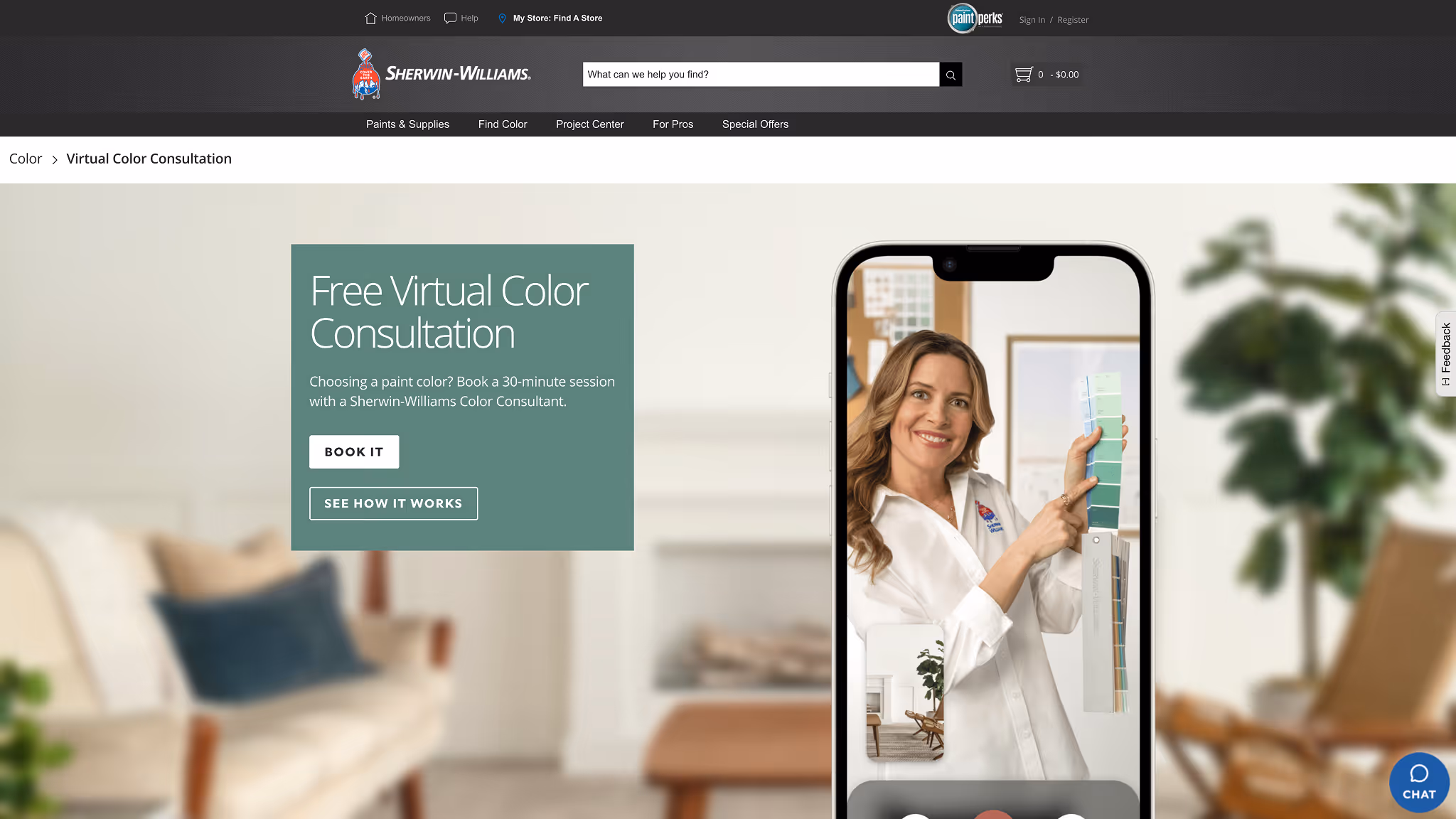 Screenshot of Sherwin-Williams virtual color consultation page