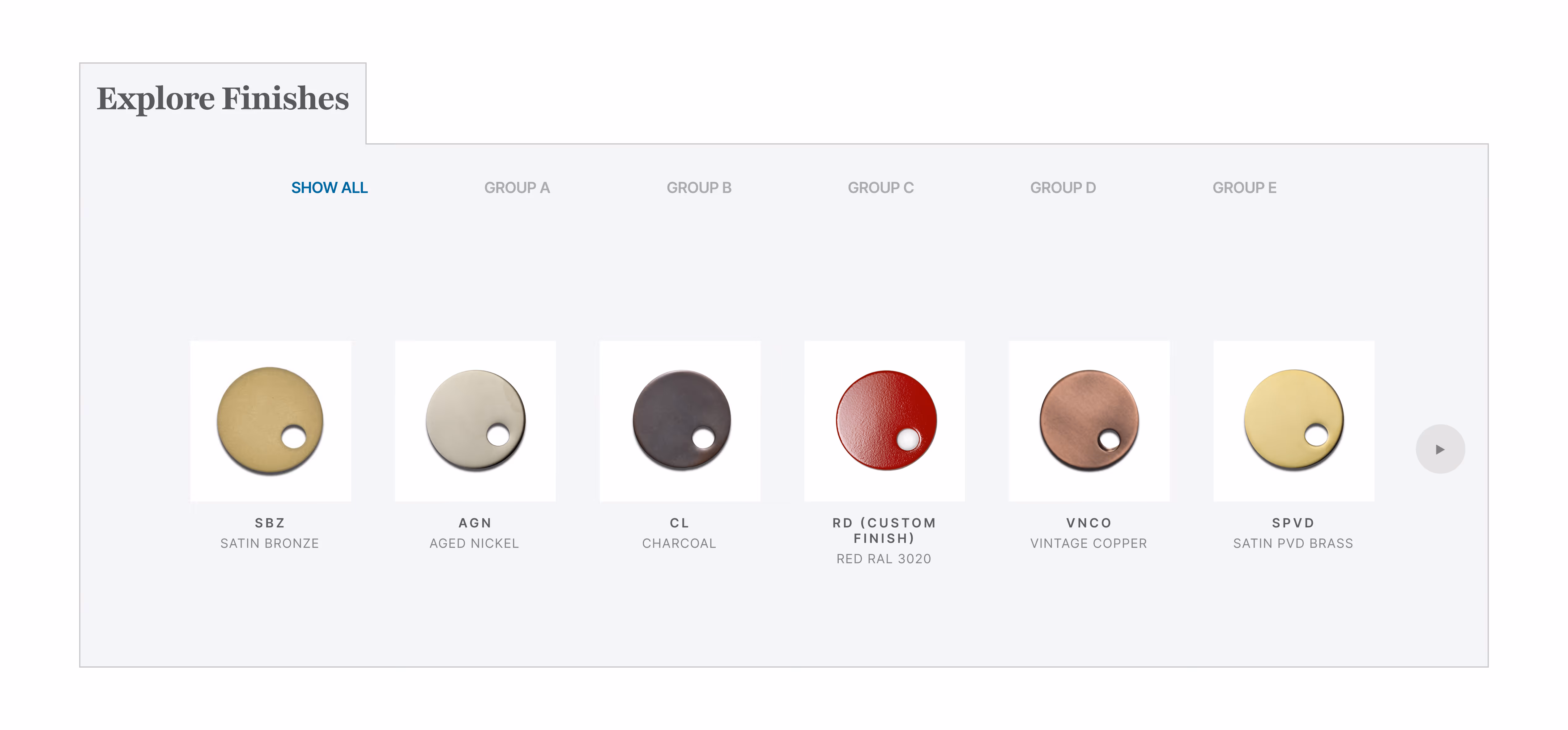 Screenshot of Watermark's product finishes