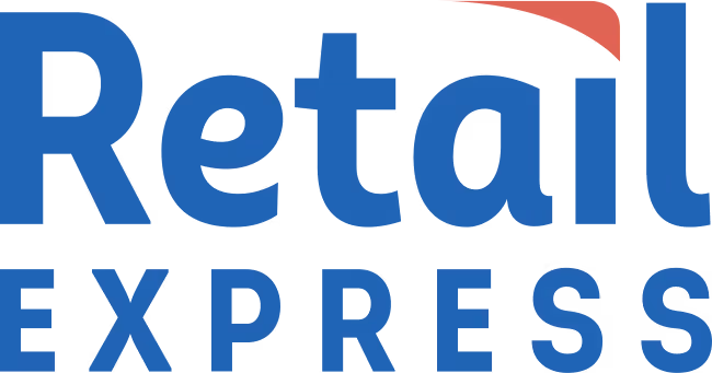 Retail Express logo with blue text and a red curved accent above the letter 'i'.