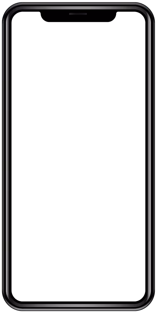 Front view of a black smartphone with a blank white screen and rounded edges.