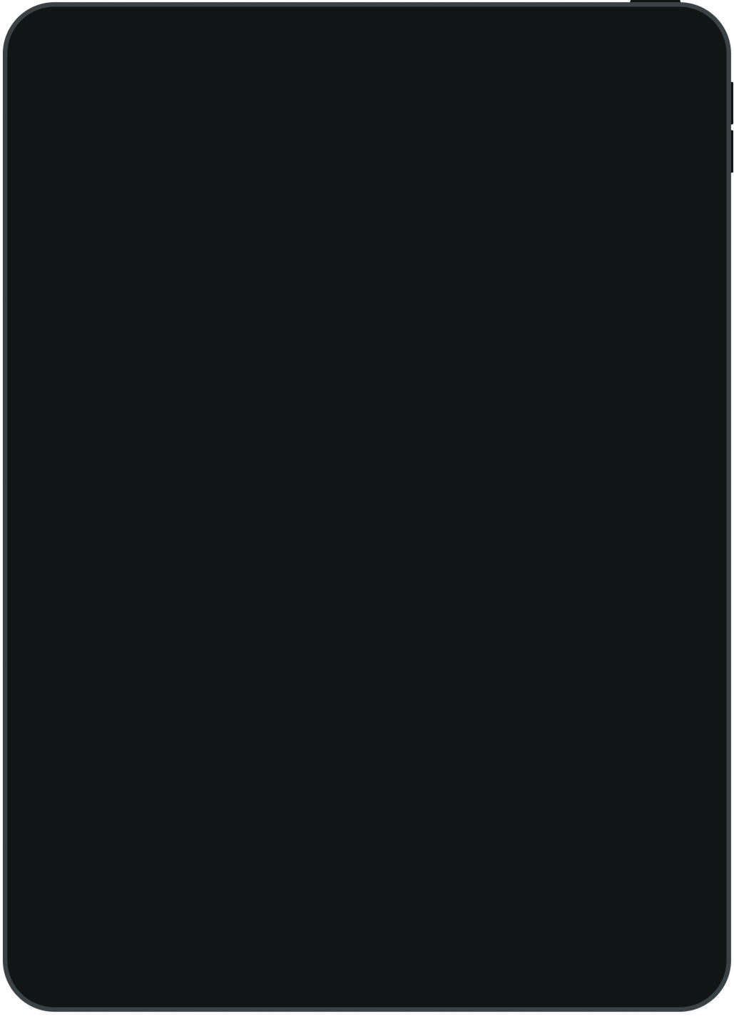 Front view of a gold-colored tablet device with a black screen and a front camera centered on the top bezel.