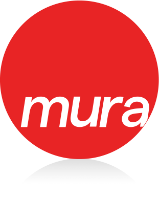 Mura brand name in white lowercase letters inside a red circle.