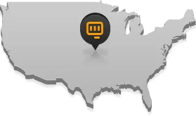 Map of the United States with a location marker centered over the Midwest region.