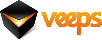 Veeps company logo with orange and black stylized V symbol and 'veeps' text.